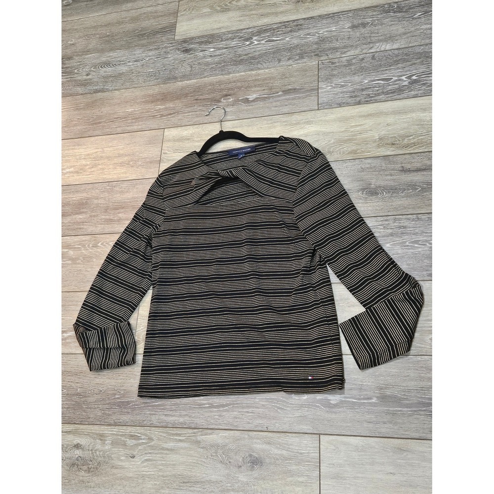 Tommy Hilfiger Black and Gold Striped Long Sleeve Shirt Size Medium